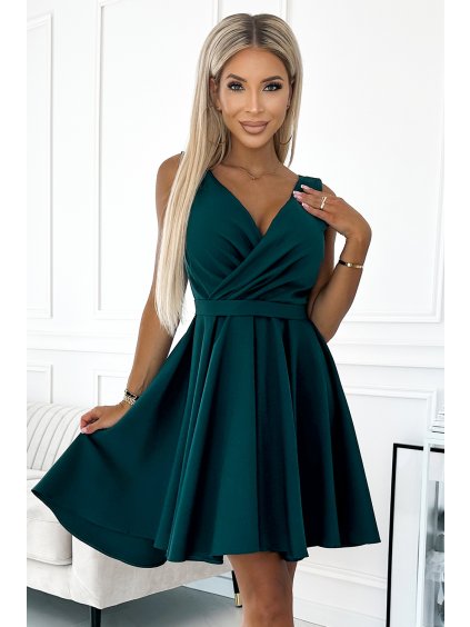 Sötétzöld aszimmetrikus ruha mély dekoltázzsal MAYA