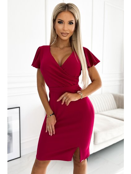 Fukszia ruha S nyakkivágássalszabásem és övvel STEPHANIE