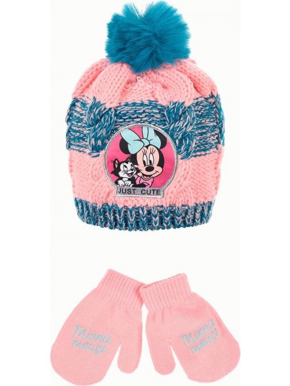 Minnie Mouse kék-rózsaszín téli sapka és kesztyű szett