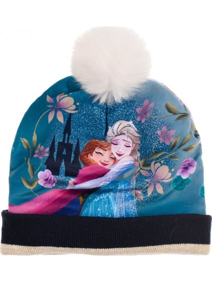 Disney Frozen mintás kék sapka pom-pomos