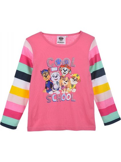 Paw Patrol rózsaszín lány póló színes csíkos ujjakkal