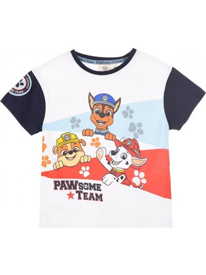 Fehér és sötétkék Paw Patrol póló fiúknak