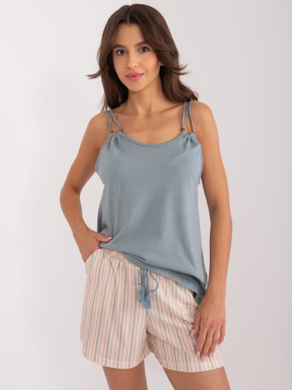 Khaki pizsama felső és rövidnadrág