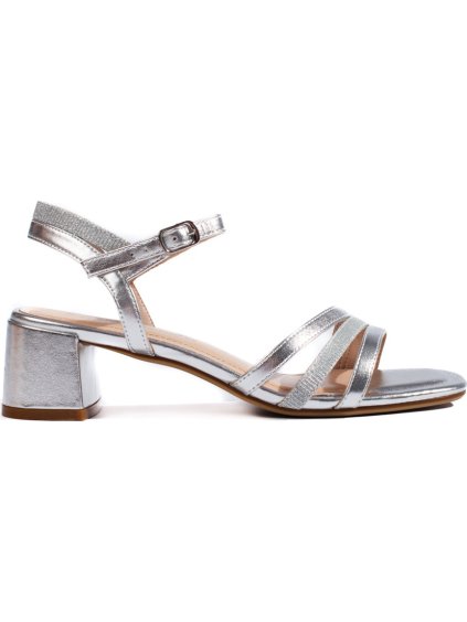 Ezüst női blokksarkú szandál