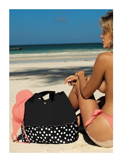 Fekete strandtáska pöttyökkel