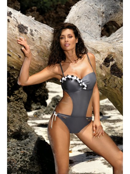 Sötétszürke monokini virágokkal Evelyn Titanium
