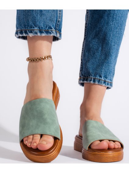 Világoszöld velúr női papucs
