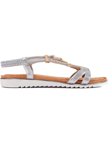 Ezüst színű lapos szandál gyöngyökkel