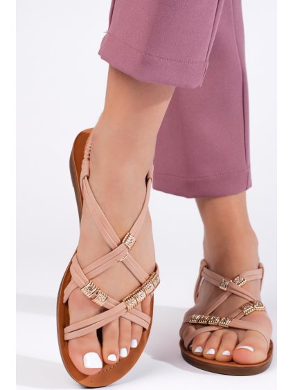 Világos rózsaszín szandál fonott pántokkal