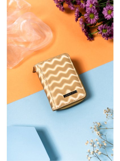 Lorenti arany színű hullámos pénztárca cipzárral és patenttal S292
