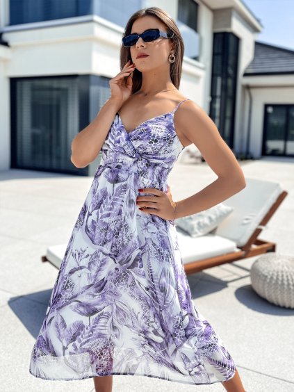 Fehér és lila virágos midi ruha SERENA