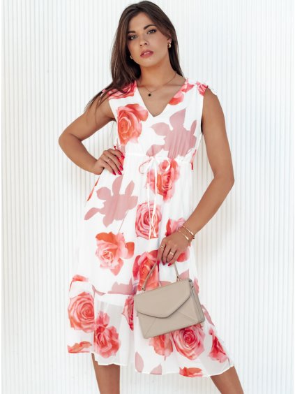 Fehér midi ruha piros rózsákkal ROSALIE