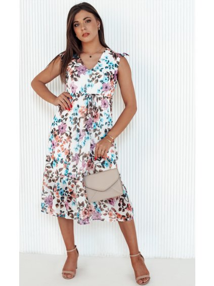Fehér midi ruha színes virágokkal ROSALIE