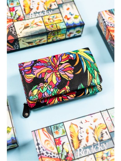 Rovicky fekete női pénztárca színes mintával V338