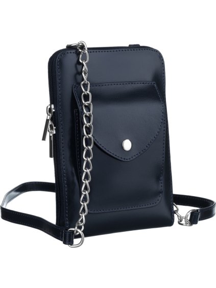 Sötétkék bőr crossbody táska telefontokkal