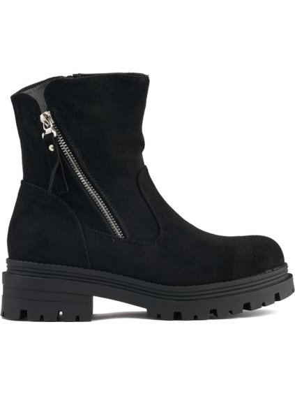 Fekete női bokacsizma dekoratív cipzárral