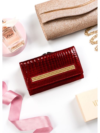 Lorenti bordó női lakkbőr pénztárca cirkóniákkal S314