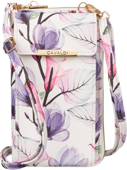 4U Cavaldi fehér-lila virágos pénztárca telefonzsebbel M828