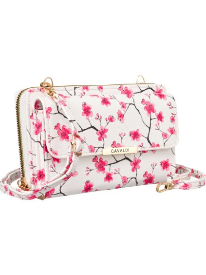 4U Cavaldi fehér rózsaszín virágos steppelt pénztárca levehető pánttal M826
