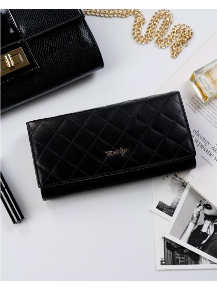 Rovicky fekete női steppelt bőr pénztárca V300