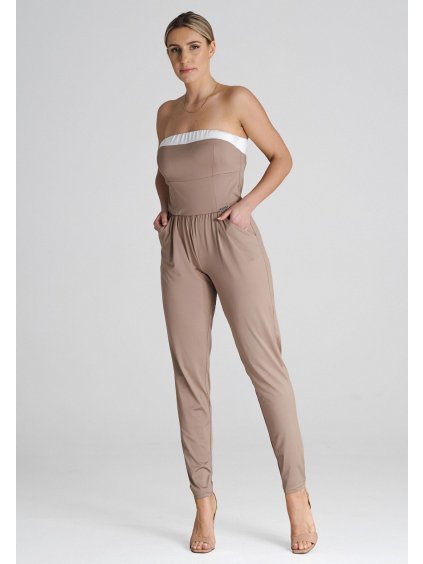 Bézs elegáns overál pánt nélküli