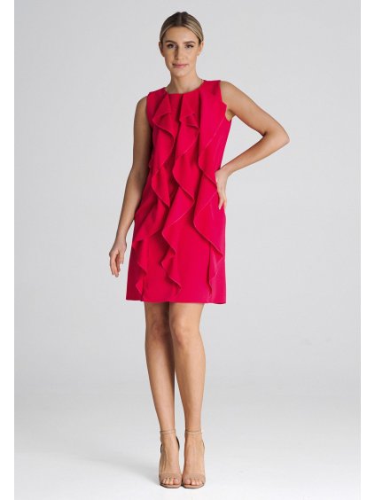 Sötét rózsaszín mini ruha fodrokkal