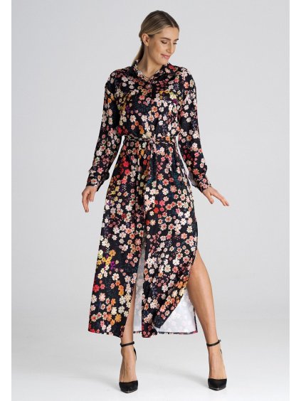 Fekete virágos ing maxi ruha