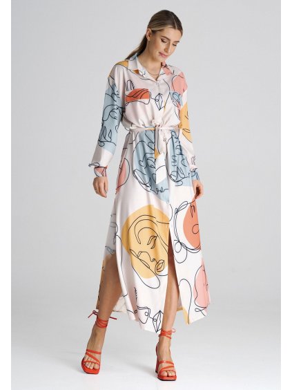 Krémszínű mintás ing maxi ruha