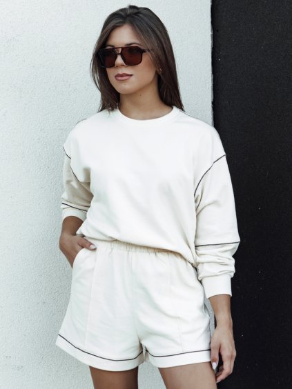 Krémszínű PULGAR kapucnis pulóver és rövidnadrág szett