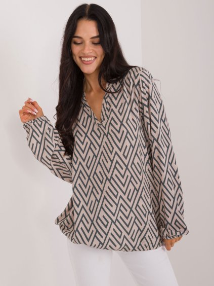 Világos bézs mintás blúz S hosszú ujjú