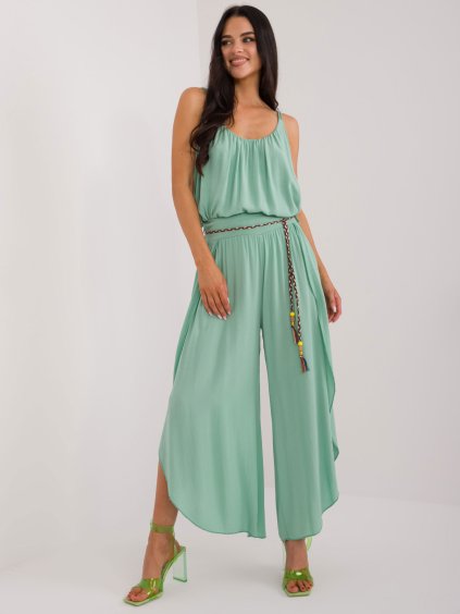 Pisztácia színű bő nadrág hasítékkal