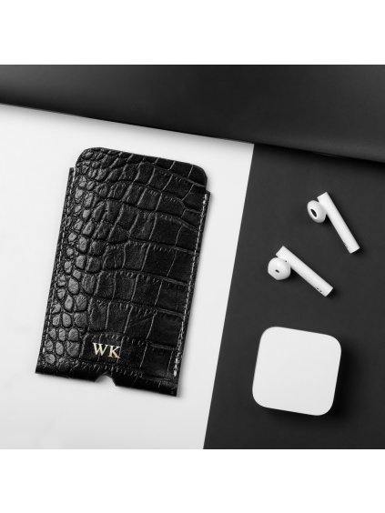 SOLIER Fekete bőr telefontok iPhone 11-hez S krokodilbőr utánzat