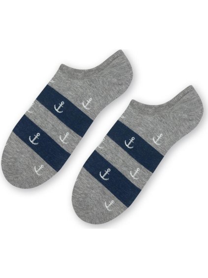 Sötétszürke unisex bokazokni csíkokkal és horgonyokkal Art.117