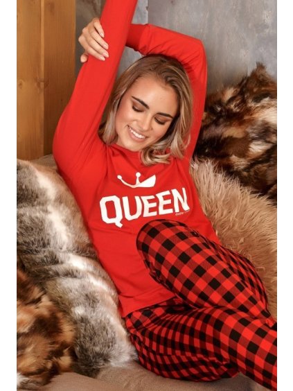 Piros hosszú pizsama QUEEN kockás nadrággal