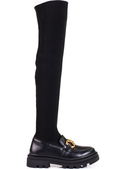 Női fekete csizma rugalmas felsőrésszel