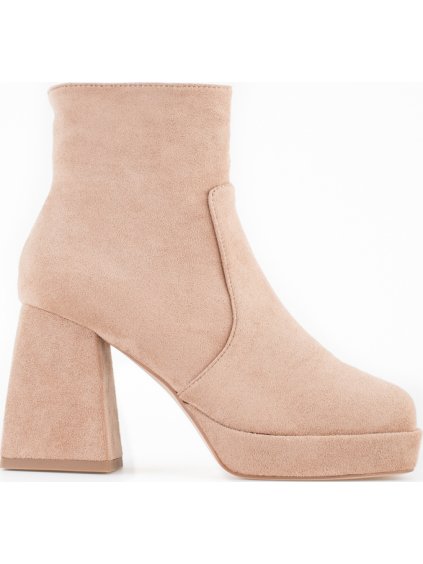 Bézs széles sarkú bokacsizma