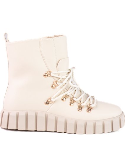 Női bézs színű, bélelt bokacsizma platformon