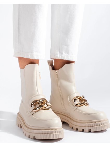 Krémszínű platformos csizma
