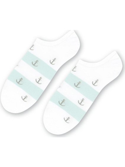 Fehér unisex bokazokni csíkokkal és horgonyokkal Art.117