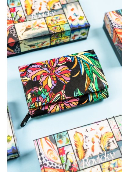 Rovicky fekete közepes pénztárca színes mintával V355