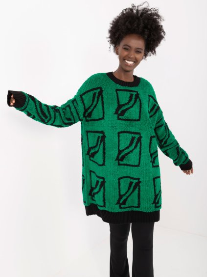 Sötétzöld bő mintás pulóver
