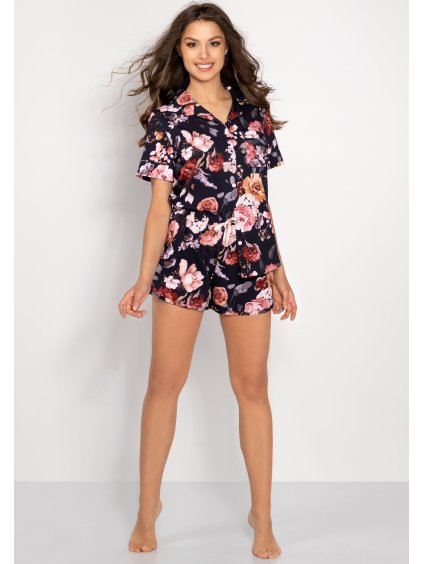 Fekete rövid virágos pizsama Midnight