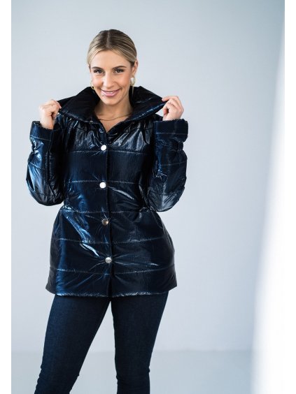 Sötétkék fényes steppelt kabát