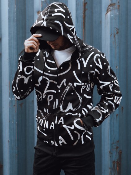 Fekete cipzáros pulóver nyomattal