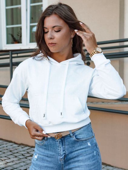 Fehér crop pulóver kapucnival TRENDHOOD