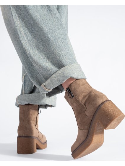 Sergio Leone bézs színű velúr blokksarkú bokacsizma