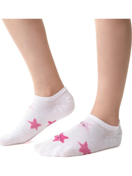 Fehér lány bambusz zokni rózsaszín csillagokkal Art.152