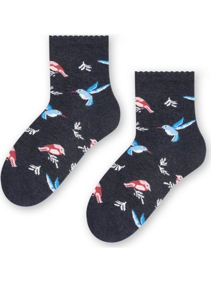 Sötétszürke lány zokni madár mintával Art.084