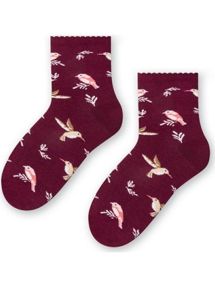 Bordó lány zokni madár mintával Art.084