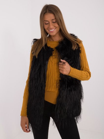 Fekete szőrme mellény